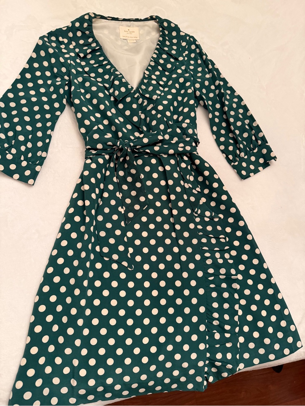 kate spade Green and White Polka Dot Wrap Midi Dress